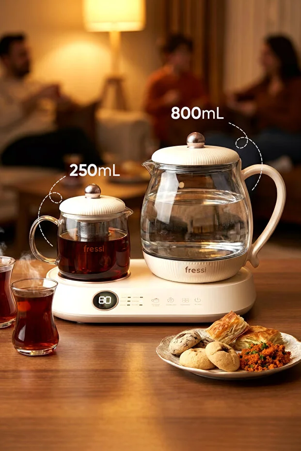 Standlı Dijital Göstergeli Cam Krem Çay Makinesi